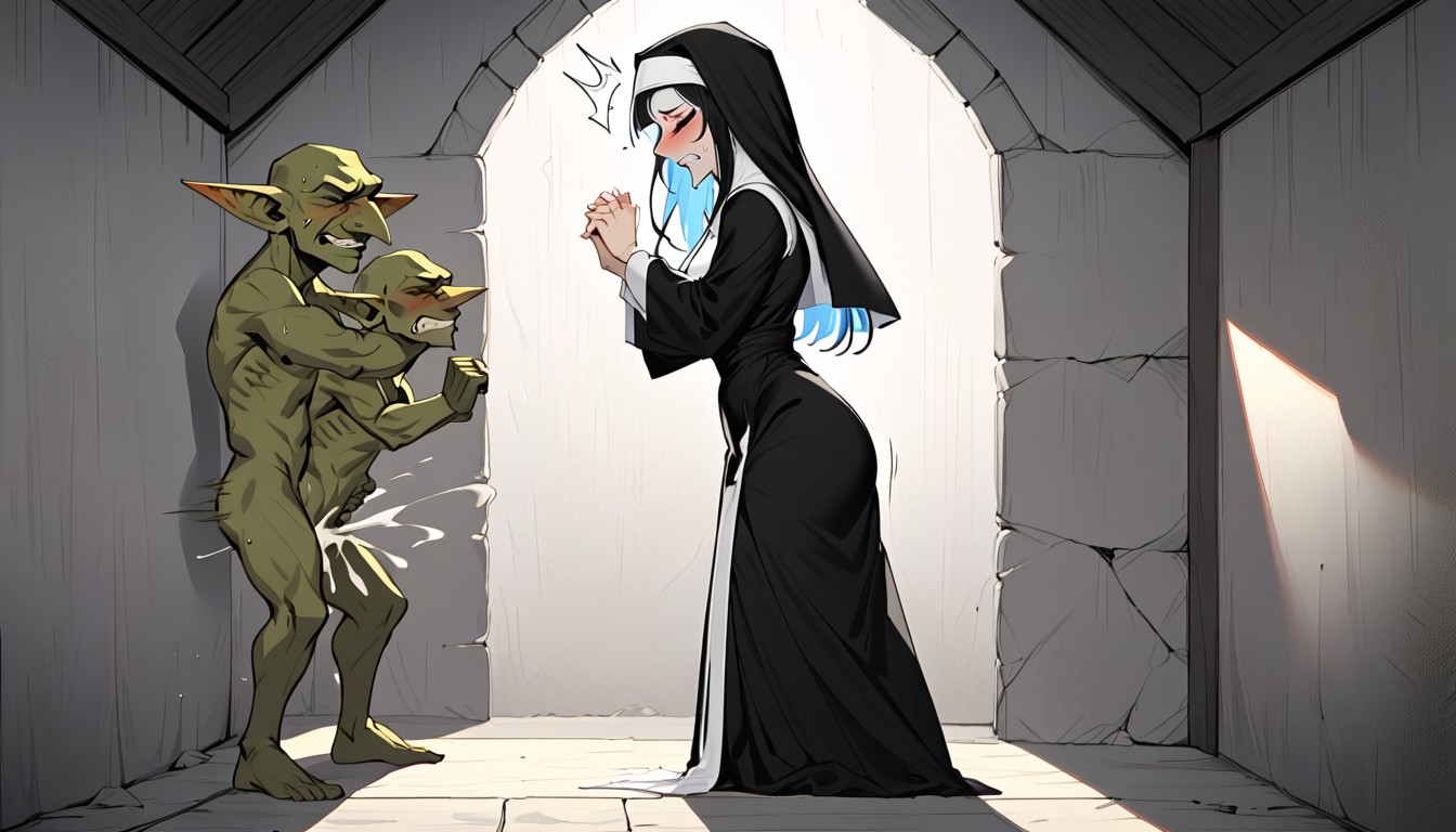 Dark Room, Prayer Pose, Thick Eyelashes Hentai AI Porn