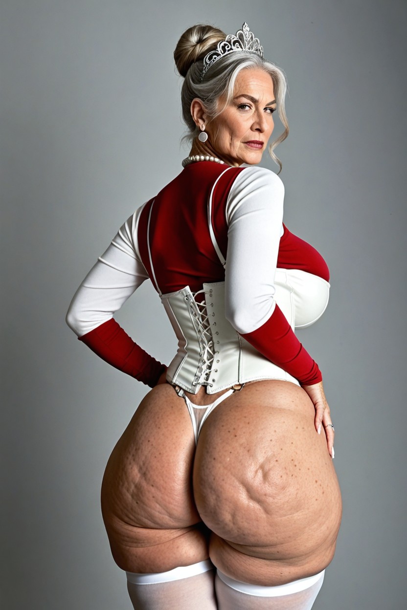 Wearing An Elegant White Latex Corset, Too Tight Clothing, Veiny MILF AI Porn
