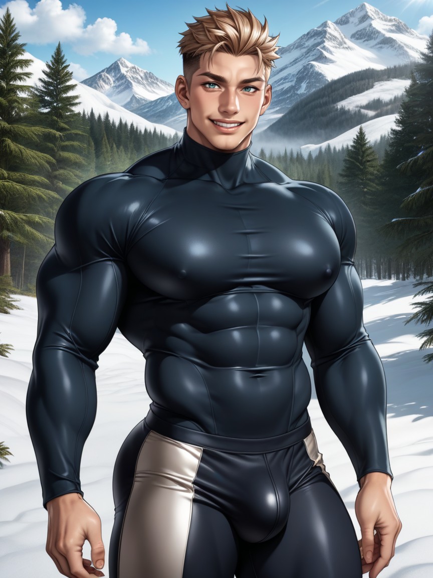 Snowy Pine Trees, Form Fitting Clothes, Slutty AI Gay Porn