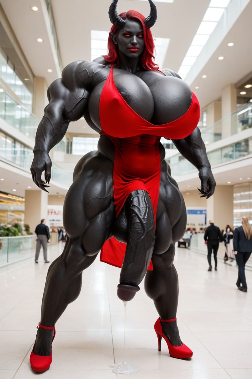 Devil, Black Skin, Exaggerated Massive Black Cock Shemale AI Porn