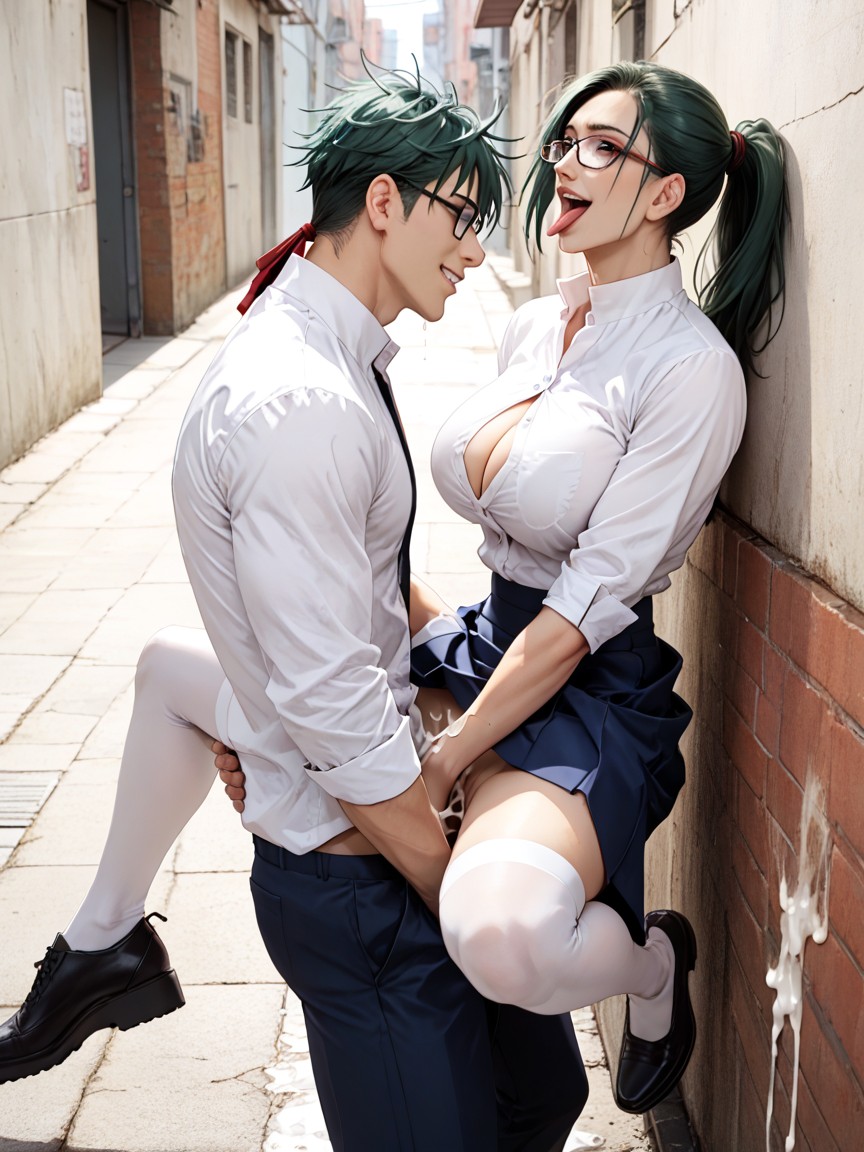 White Thigh Highs, Eyes Rolled Back, Hair To The Neck AI Porn
