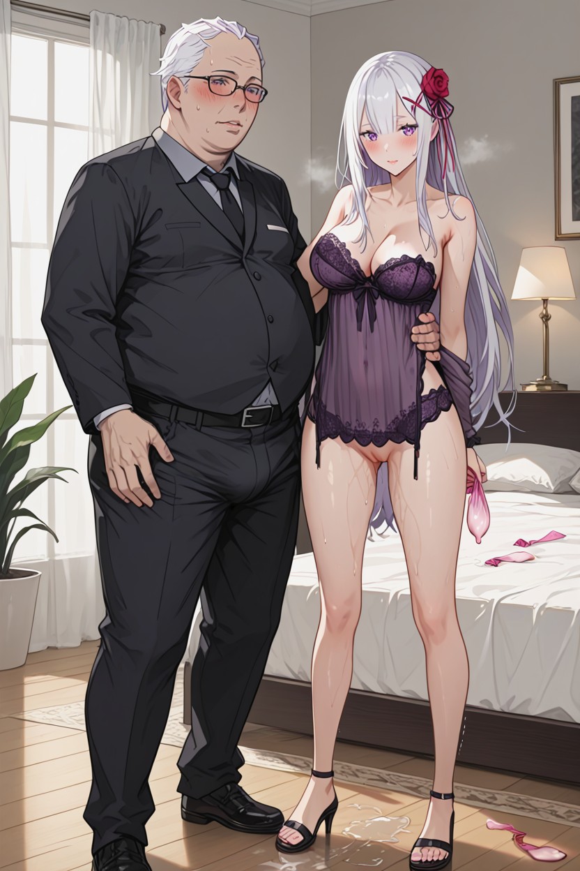 Couple, Trembling Body, White Hair Ornament Hentai AI Porn