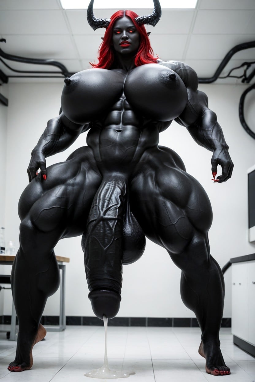 Extremely Swollen Veins, Gigantic Muscle Trapez, Laboratory Shemale AI Porn