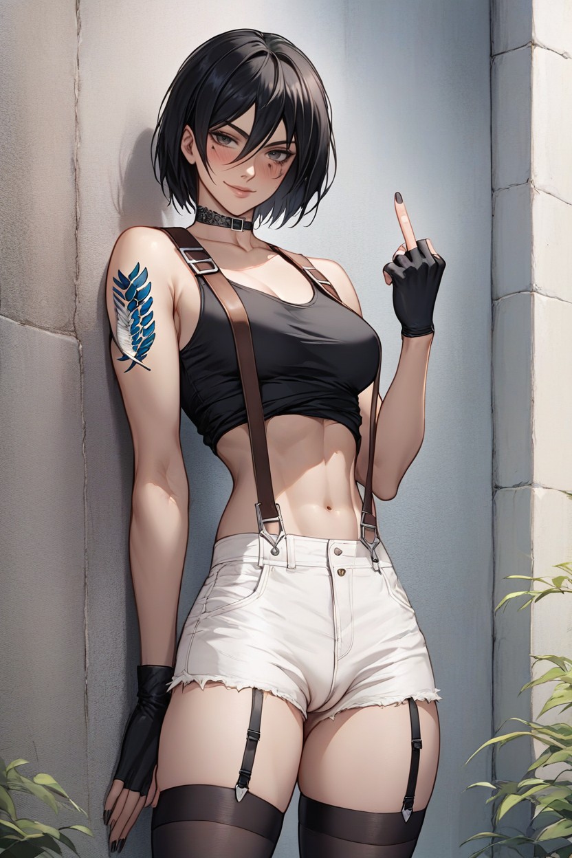 Tits Visible, Black Nails, Black Garter Stockings Hentai AI Porn
