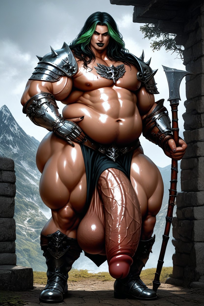 Long Hair, Wide Hips, Absurdly Comically Long Hyper Penis AI Gay Porn