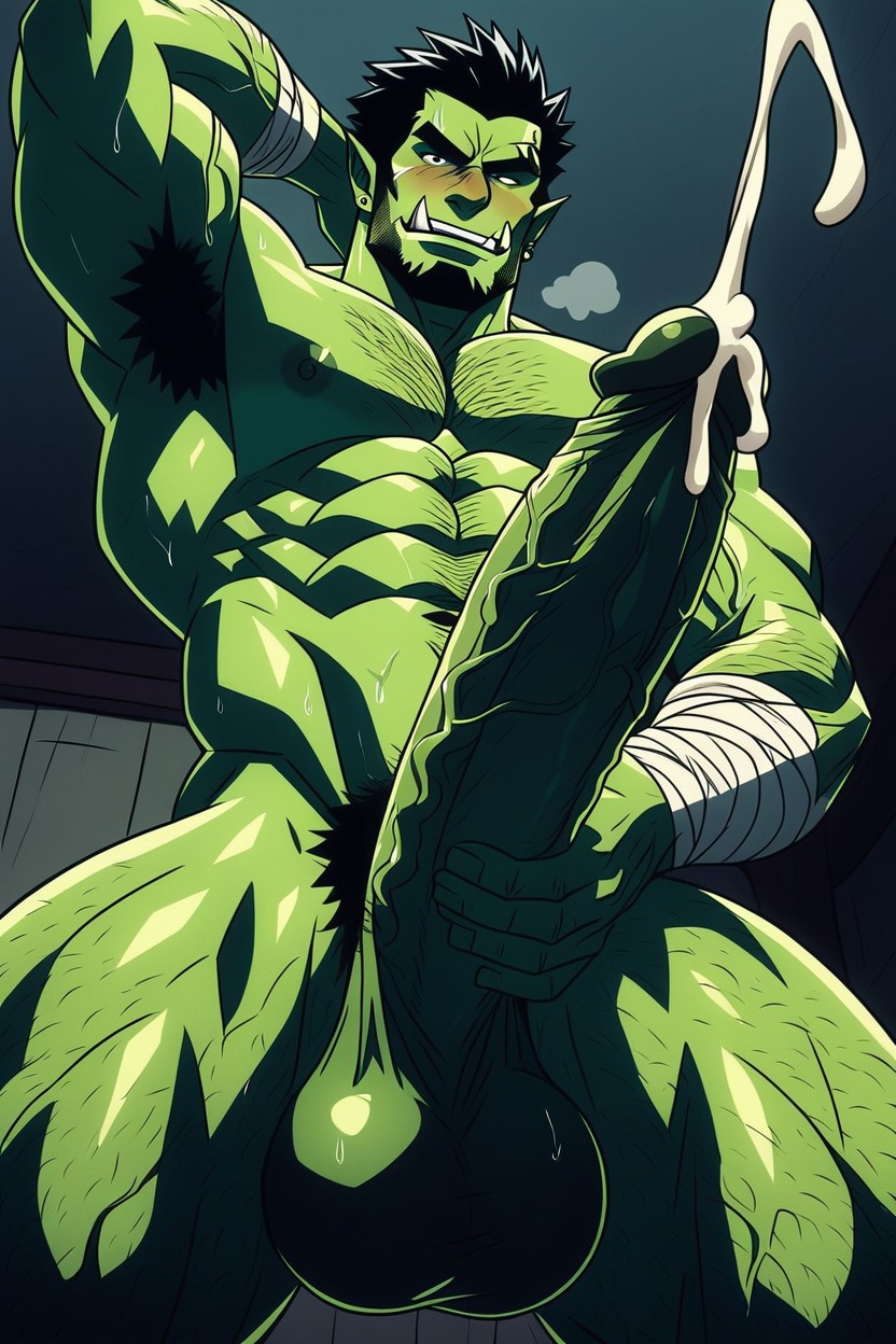 Cock Tattoo, Green Sticky Sperm, Slightly Discolored From Overuse AI Gay Porn