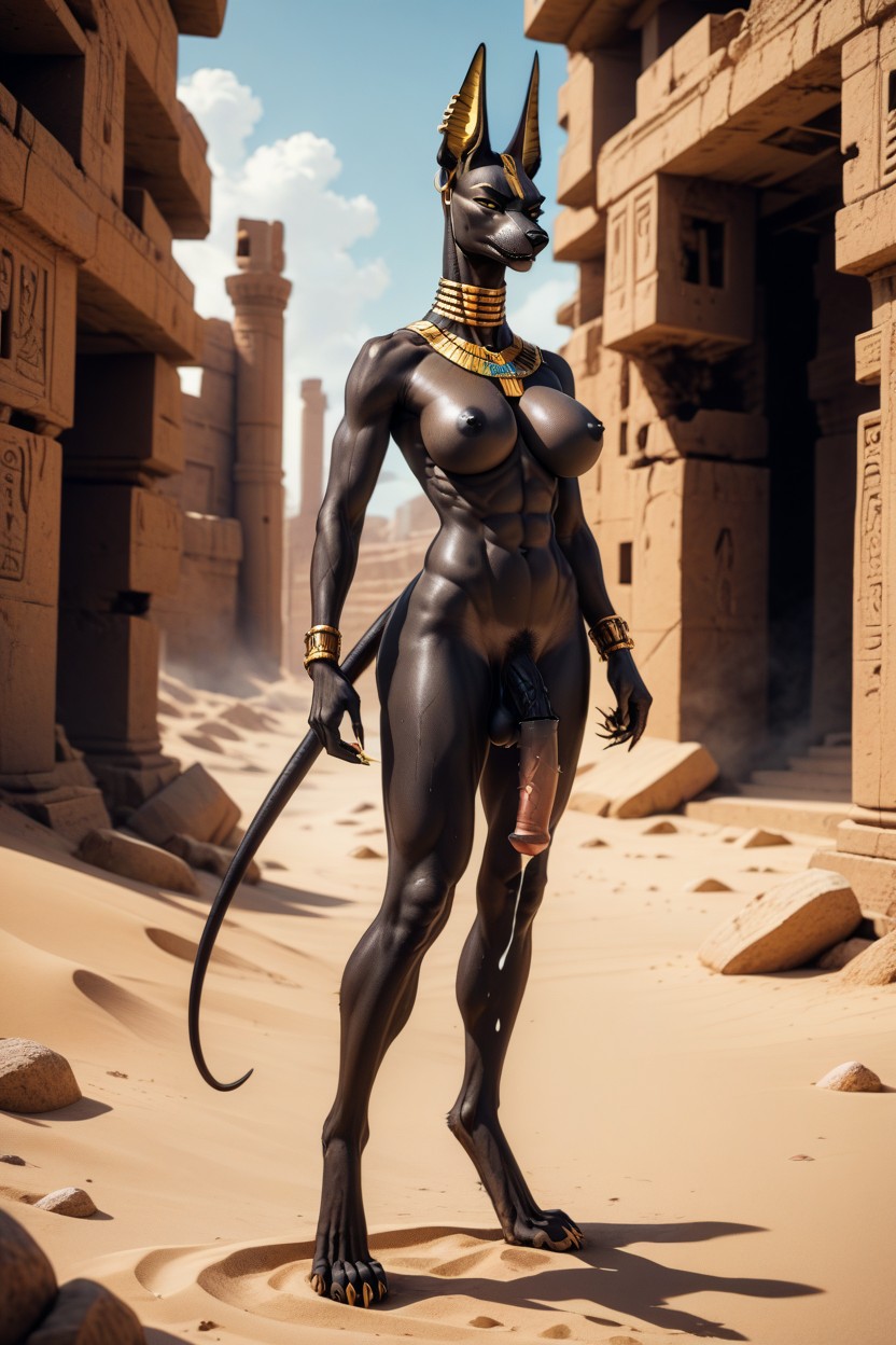 Jackal With Erect Cock, Grabbing Boobs, Abs Pornografia peluda com IA