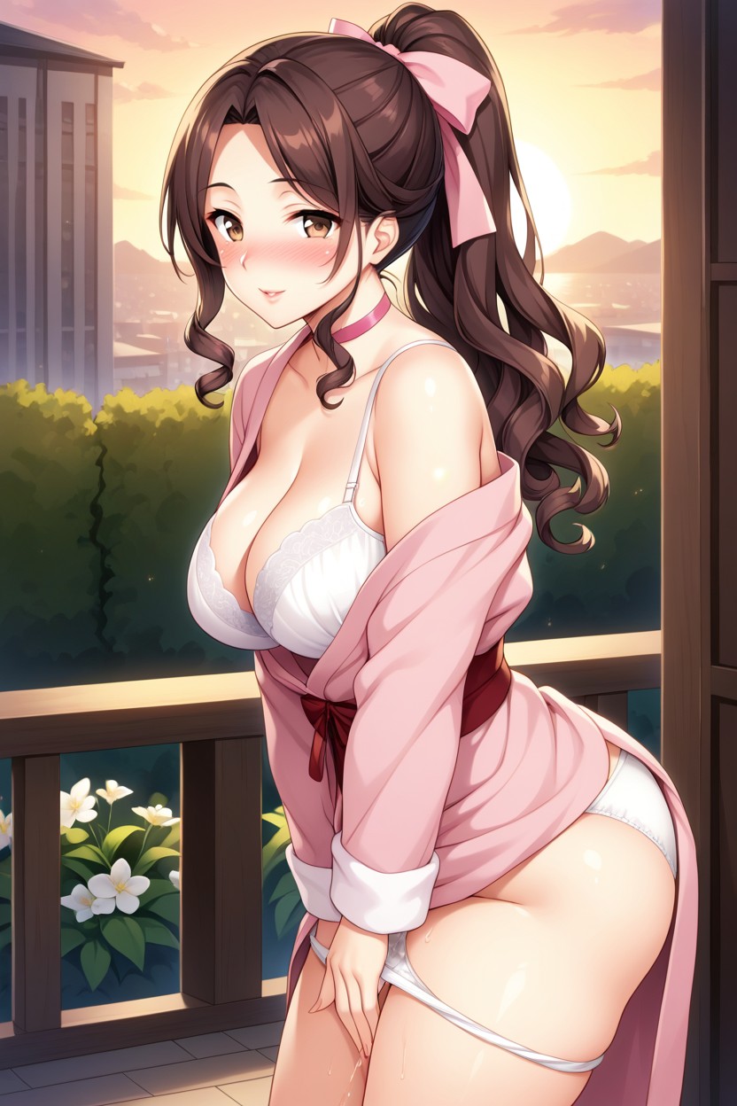 Pink Hair Ribbon, Beautiful Face, Curly Hair Hentai AI Porn