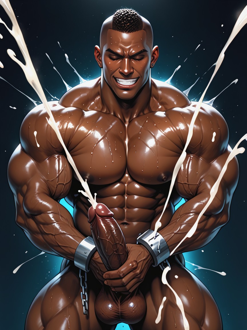 Dark Skinned Jock, Vertically Erect Penis, The Cocoa Colored Nipples Were Hard And Prominently AI Gay Porn