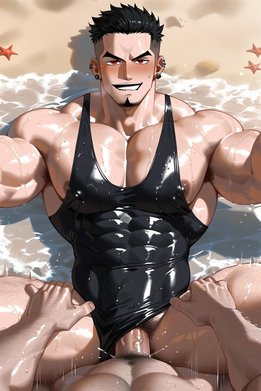Black Beard, Biting Lip, Stubble AI Gay Porn