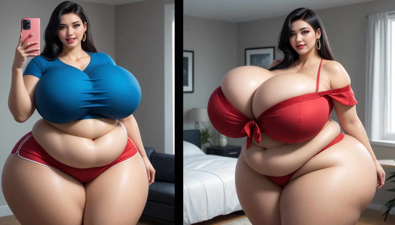 Extremadamente Pesado En La Parte Inferior, The Most Mega Ultra Hyper Enlarging Ultra Fat Boobs Expansion, Expansión De Senos Porno BBW IA