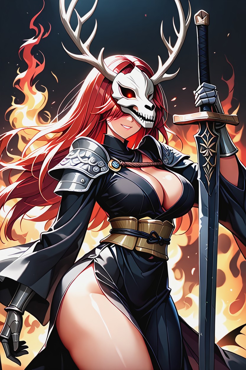 Hyper Breasts, Long Red Hair, Armor Belt Porno IA