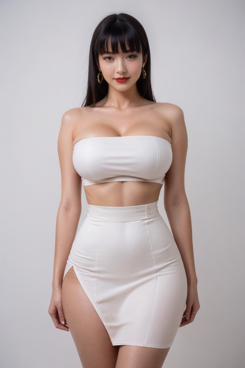 White Background, Perky Boobs, Long Length Hair AI Porn