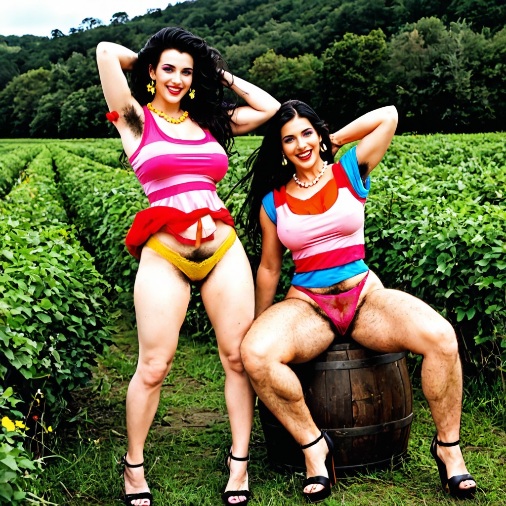 Extreme Wide View Showing Full Body, Excessive Long Black Hair On Thighs, Yellow Semi Transparent Panties Porno IA