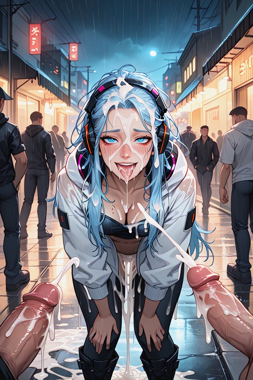 Extreme Drool, Cyberpunk Town, Ears Hentai AI Porn
