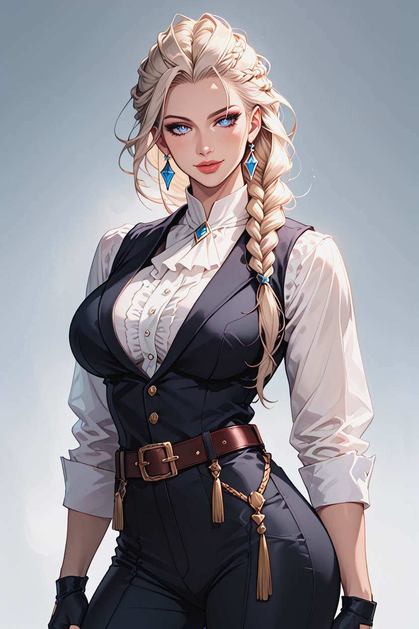 Confident And Enchanting Expression, Fat, Very Light Blue Eyes Without Pupils Hentai AI Porn