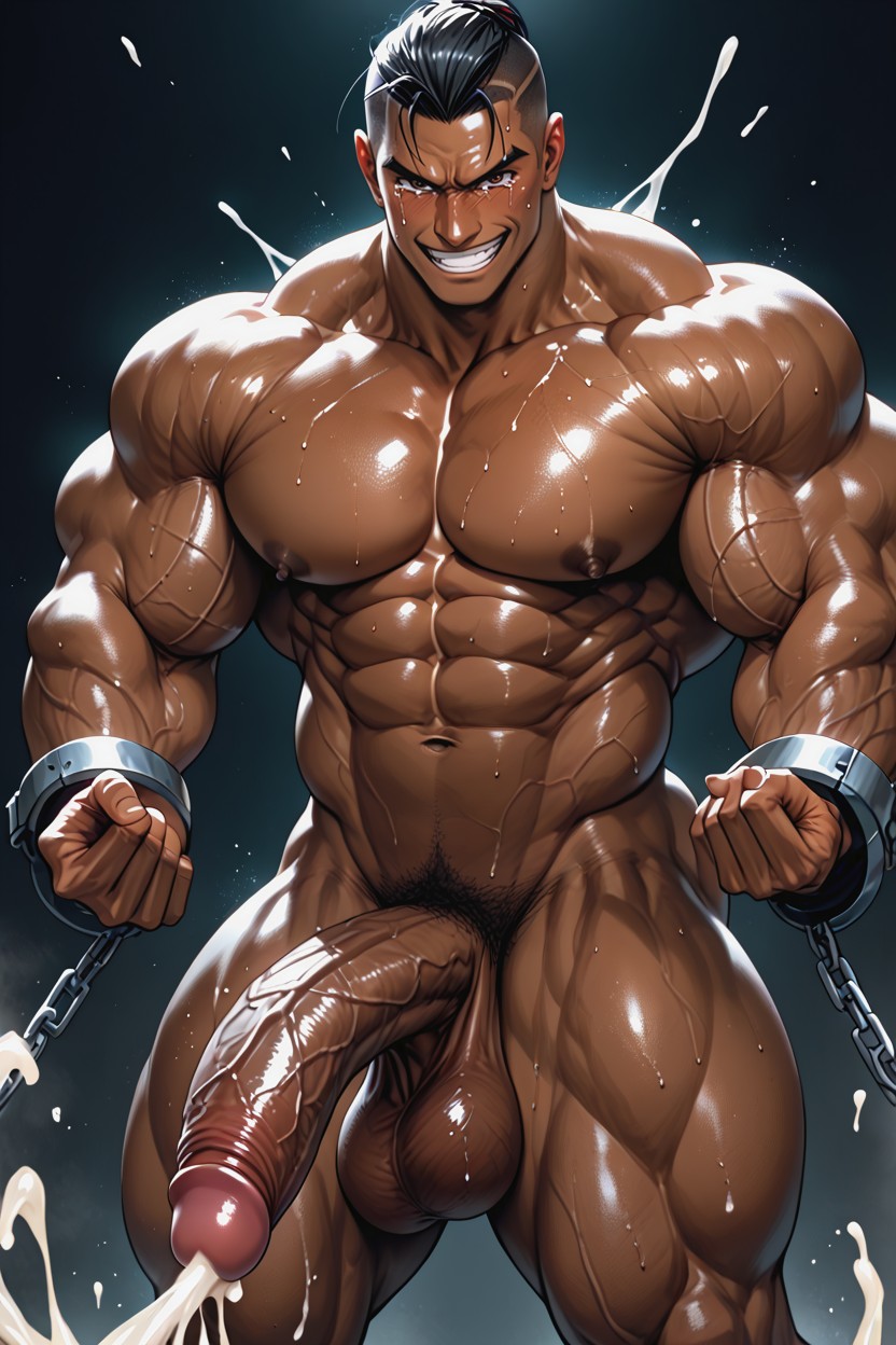Front View Angle, Dark Skinned Jock, Perfectly Sculpted Muscles AI Gay Porn