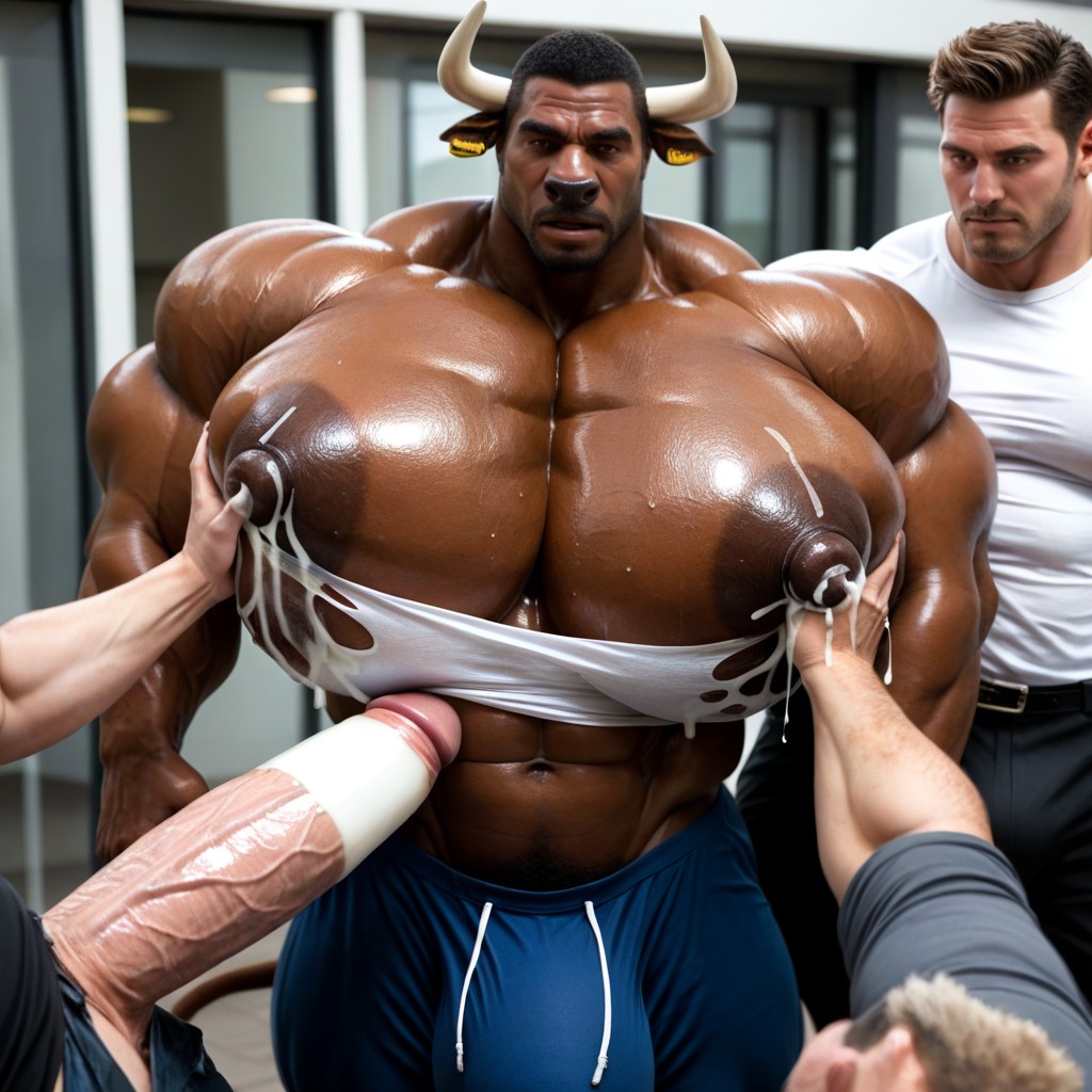 Oiled Skin, Man Milking Cattle Furry's Breasts, Cattle Furry Angry Expression AI Gay Porn