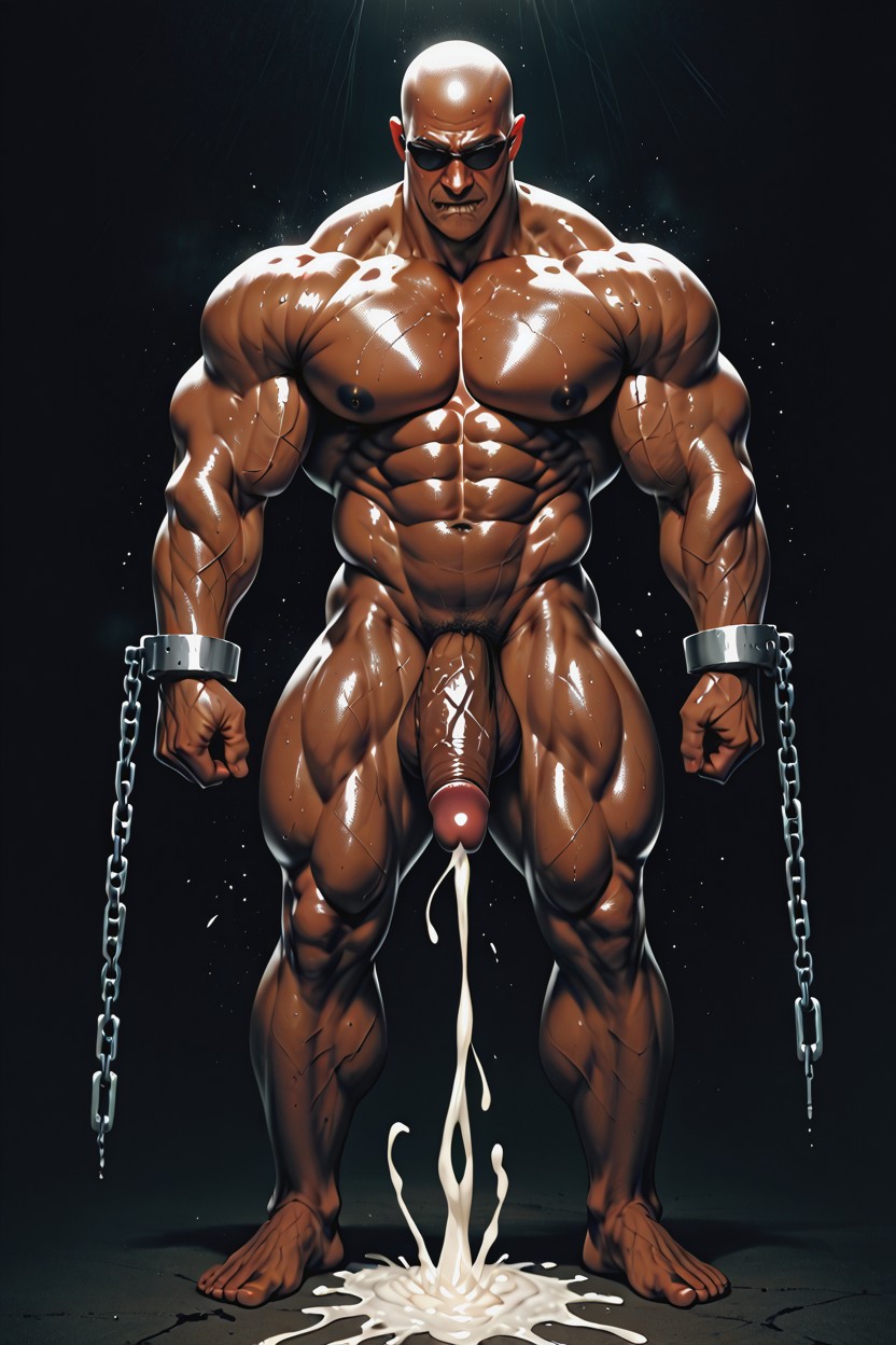 Limbs Spread Out, Very Defined Muscles, Massive Black Cock AI Gay Porn