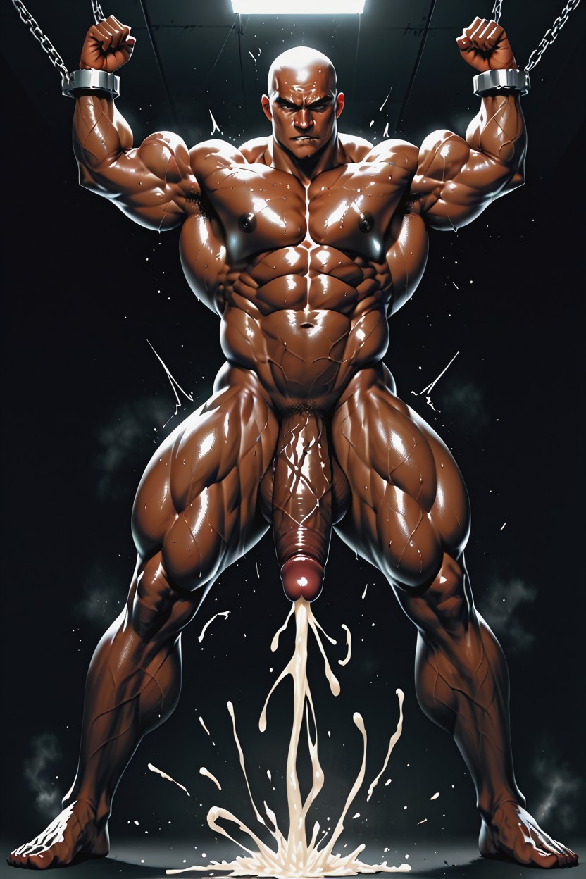 Massive Thick Veiny Gigantic Cock, No Hair, Black Tanned Face AI Gay Porn