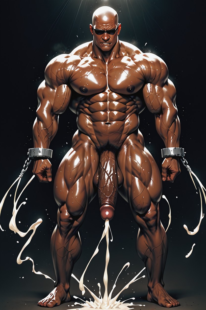 Face Contorted Into A Grimace, Black Tanned Face, Vertically Erect Penis AI Gay Porn