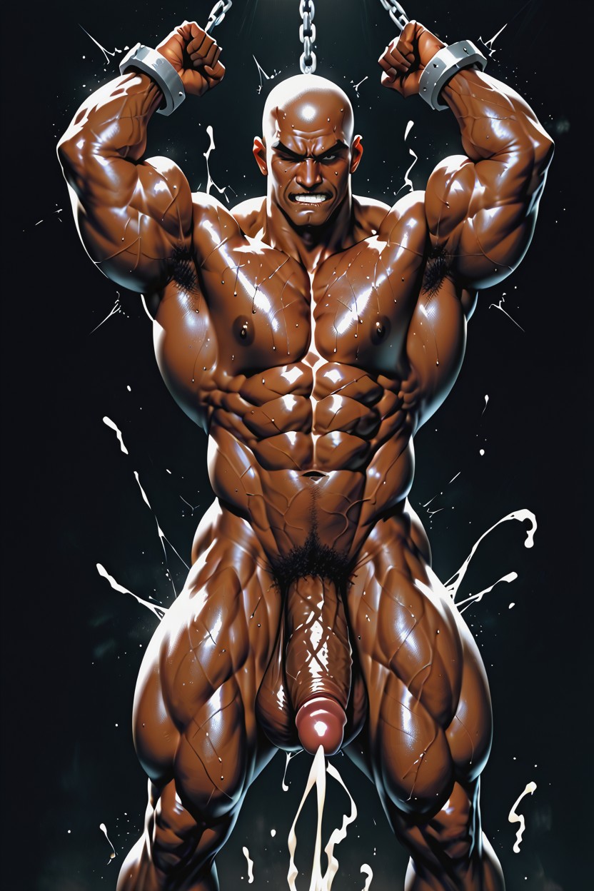 The Sweat Covered His Muscular Physique, Veins Beyond Their Limits, Biting Lip AI Gay Porn