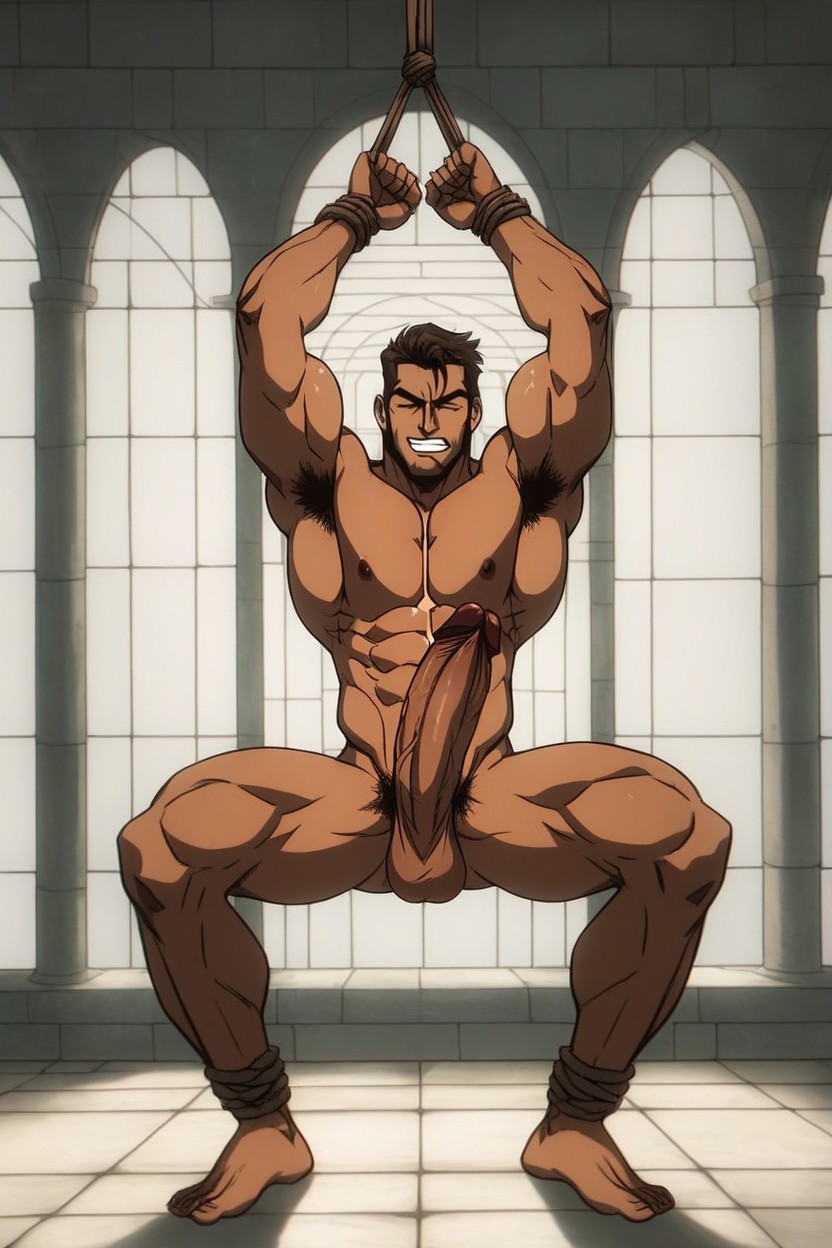 Clenched Teeth, Tied Legs, Low Hanging Balls AI Gay Porn