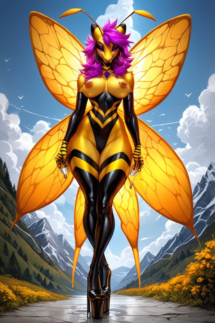 Beautiful Insect Head, メス・アンソロ・ビー・ファーリー, ナイロンストッキング ファーリーAIポルノ