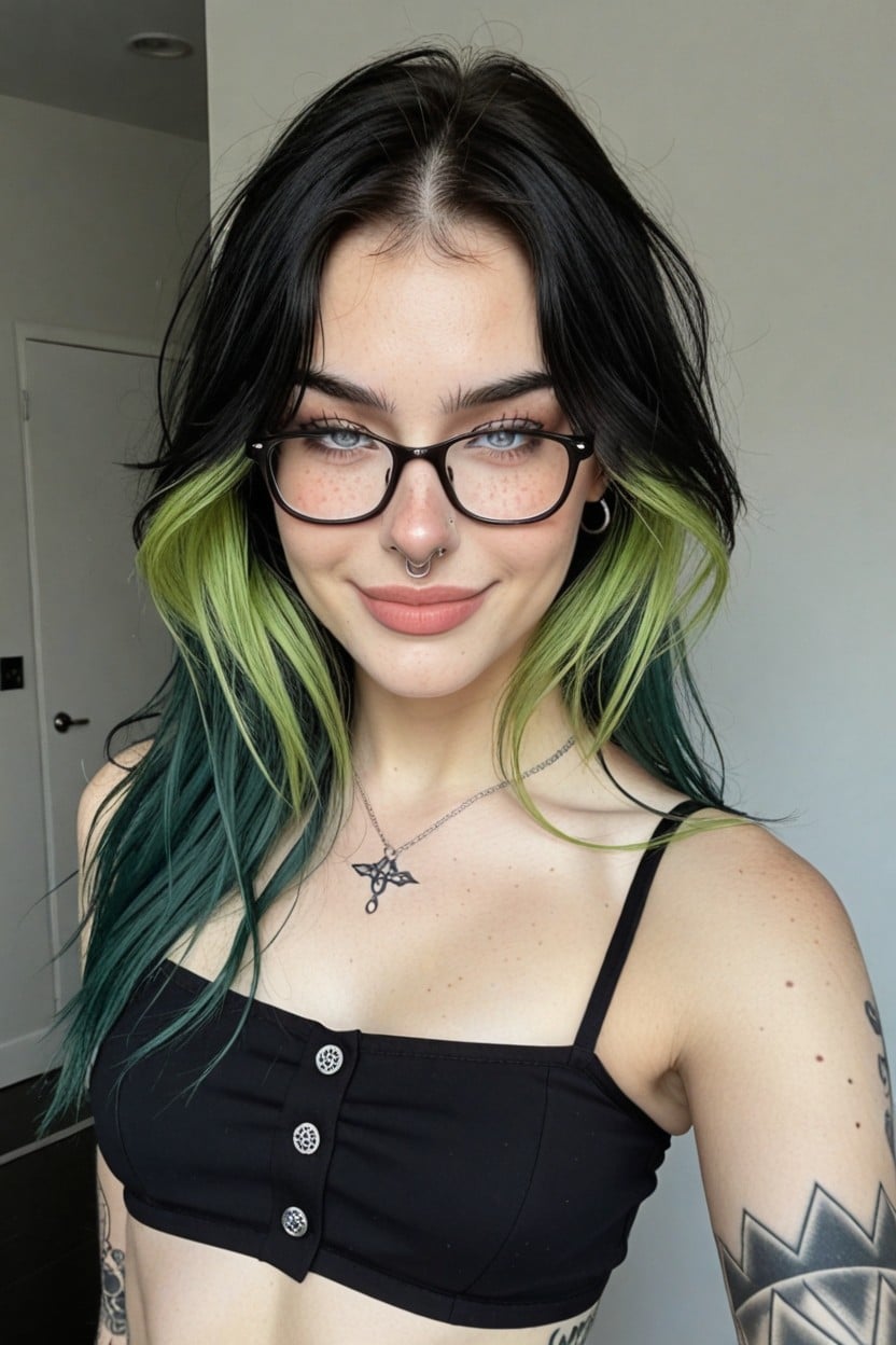 Choppy Layered Hair, Bangs, Button Nose AI Porn