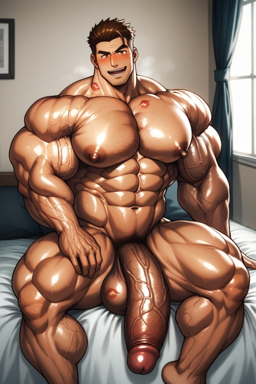 Thick Biceps, Sweat Drops Falling, Sitting On Bed Porno IA Gay