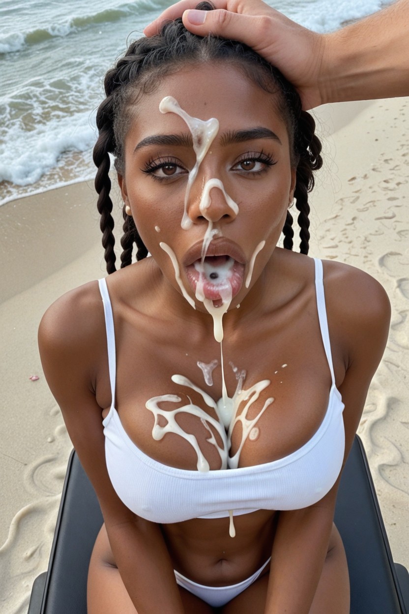 Cum Explosion In Her Mouth, Massive Eyes, Laying On A Desk AI Porn