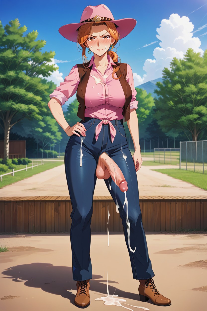 Cowboy Hat, Angry, Tied Hair AI Porn
