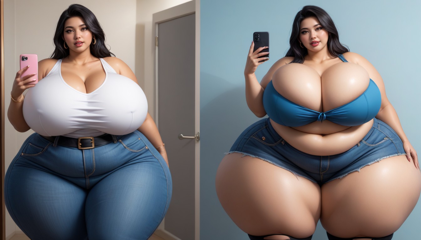 Breast Expansion, Hyper Fat Thick Curvy Fuller Figured Asian American College Woman, Thick Thighs BBW AI Porn