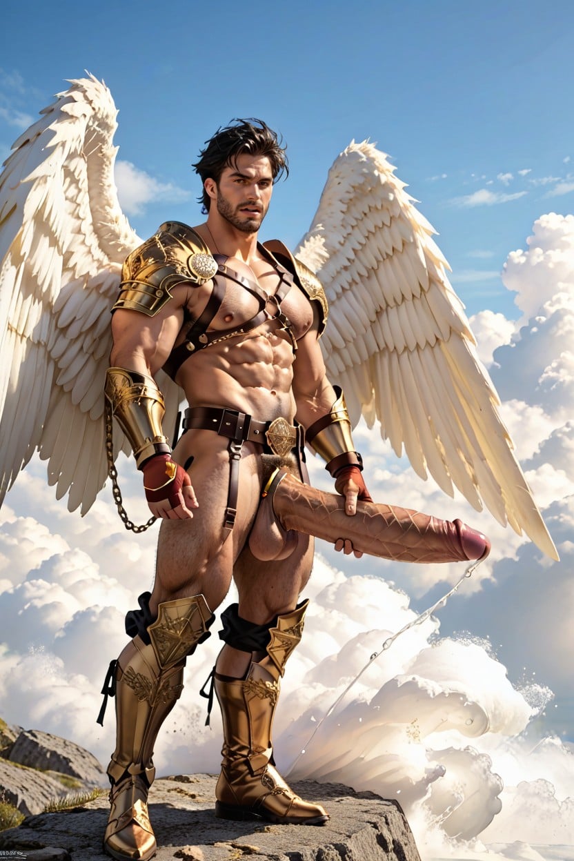 Golden Swrord And Shield, Wings Bigger Than Body, Award Winning Photo 게이 AI 포르노