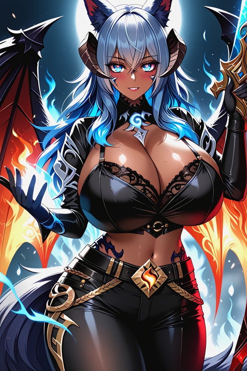 Huge Fluffy Fox Ears On Head, "val Kha From Ffxiv", Black Pants Ebony AI Porn