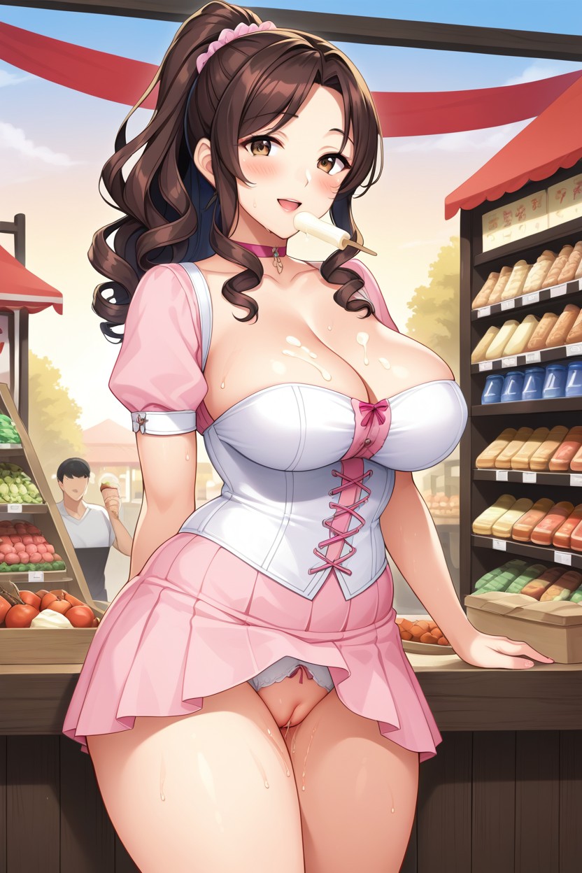 Brown Eyes, Looking At Viewer, Ice Cream In Breasts Hentai AI Porn