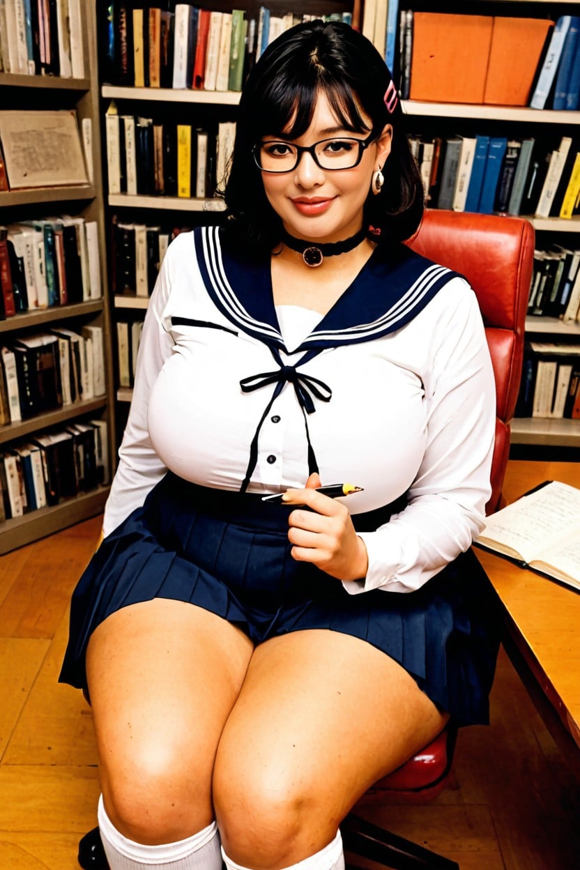 Medium Length Hair, Penny Loafers, Desk AI Porn