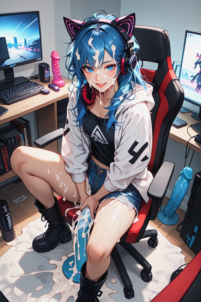 Messy Hair, Top Down, Headphones Hentai AI Porn