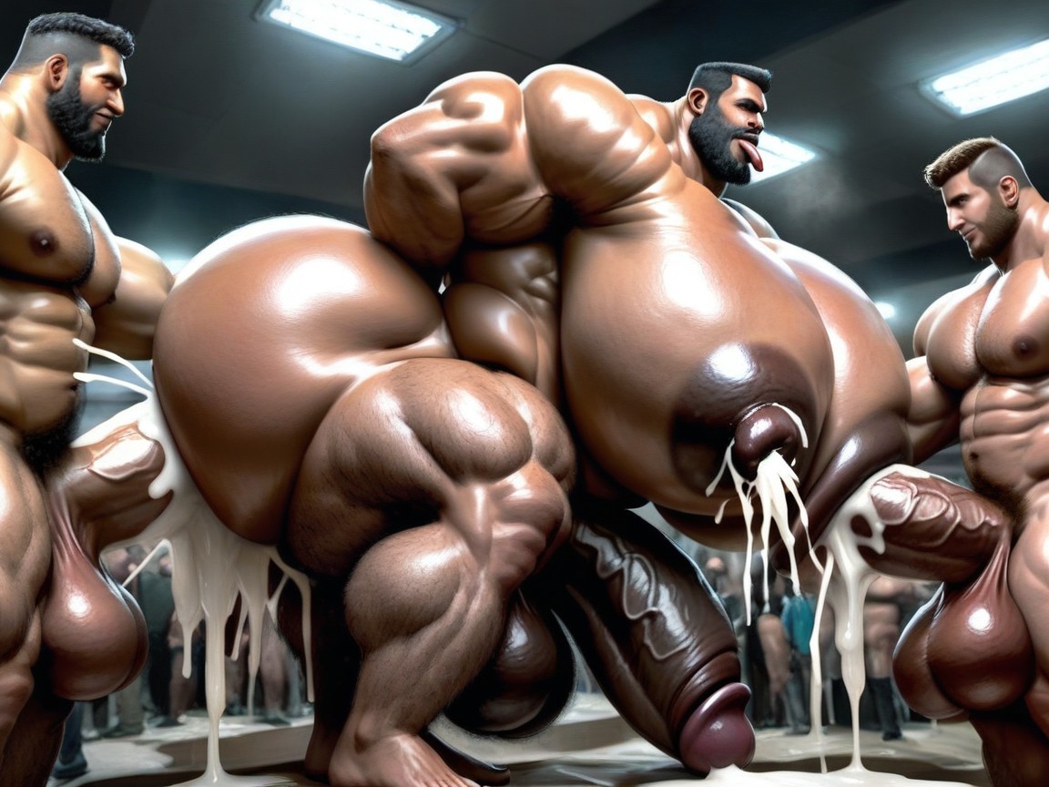 Vista Frontal, All Hyper Boobs, Massive Thick Bulky Hairy Muscles Pornografia gay com IA