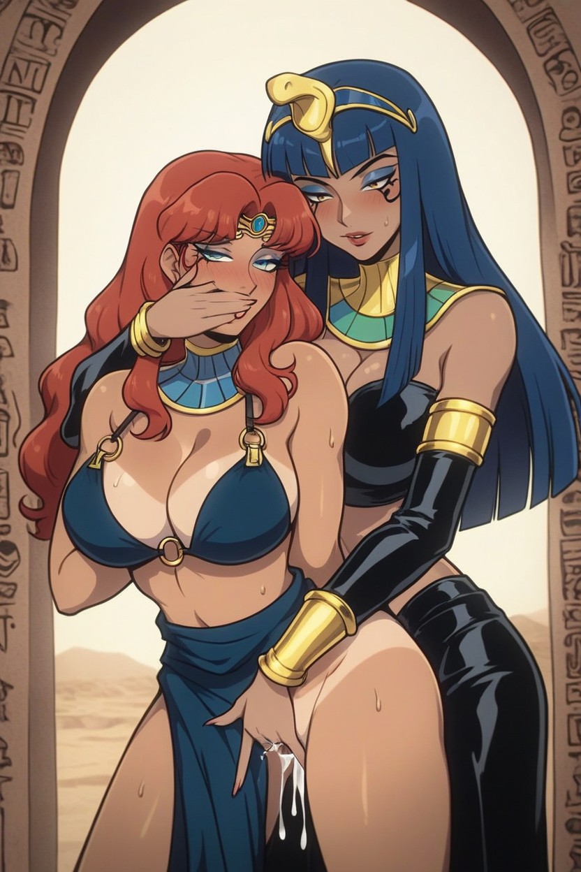 Redhead In Front Being Fingered, Tits Grabbed From Behind, Revealing Princess Outfit Hentai AI Porn