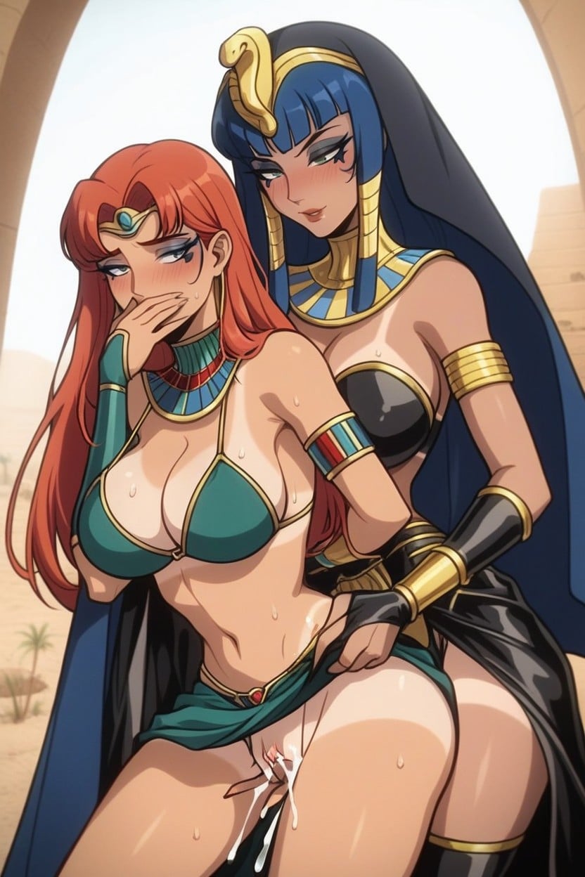 Lesbian Makeout Sex, Desert, Black Leather Skirt Hentai AI Porn