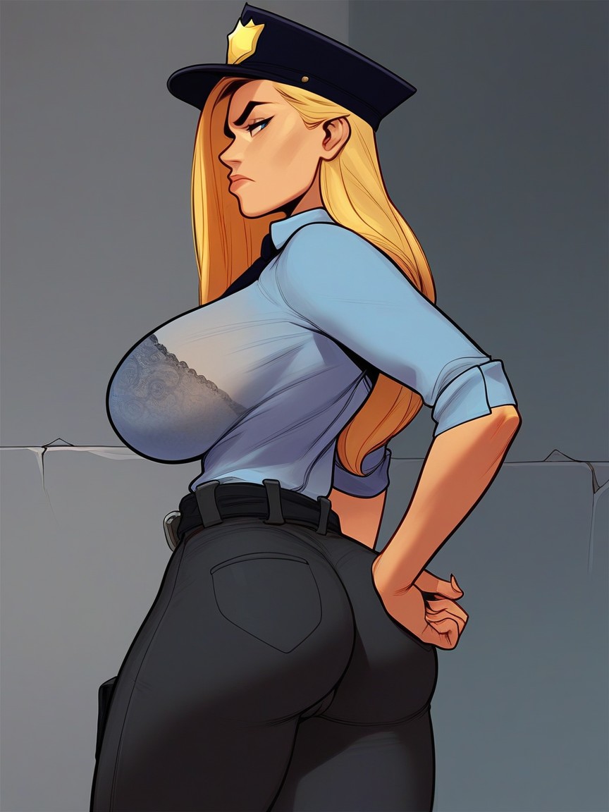 Policewoman, Clivage, Long Blonde Hair AI Porn