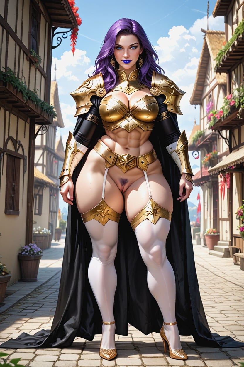 Purple Hair, Blue Eyes, Stockings AI Porn