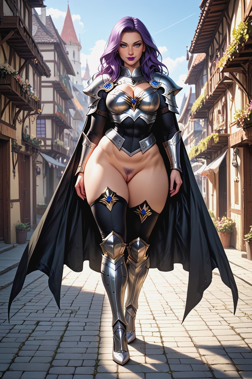 Completely Armored, Long Loose Hair, Golden Armour AI Porn
