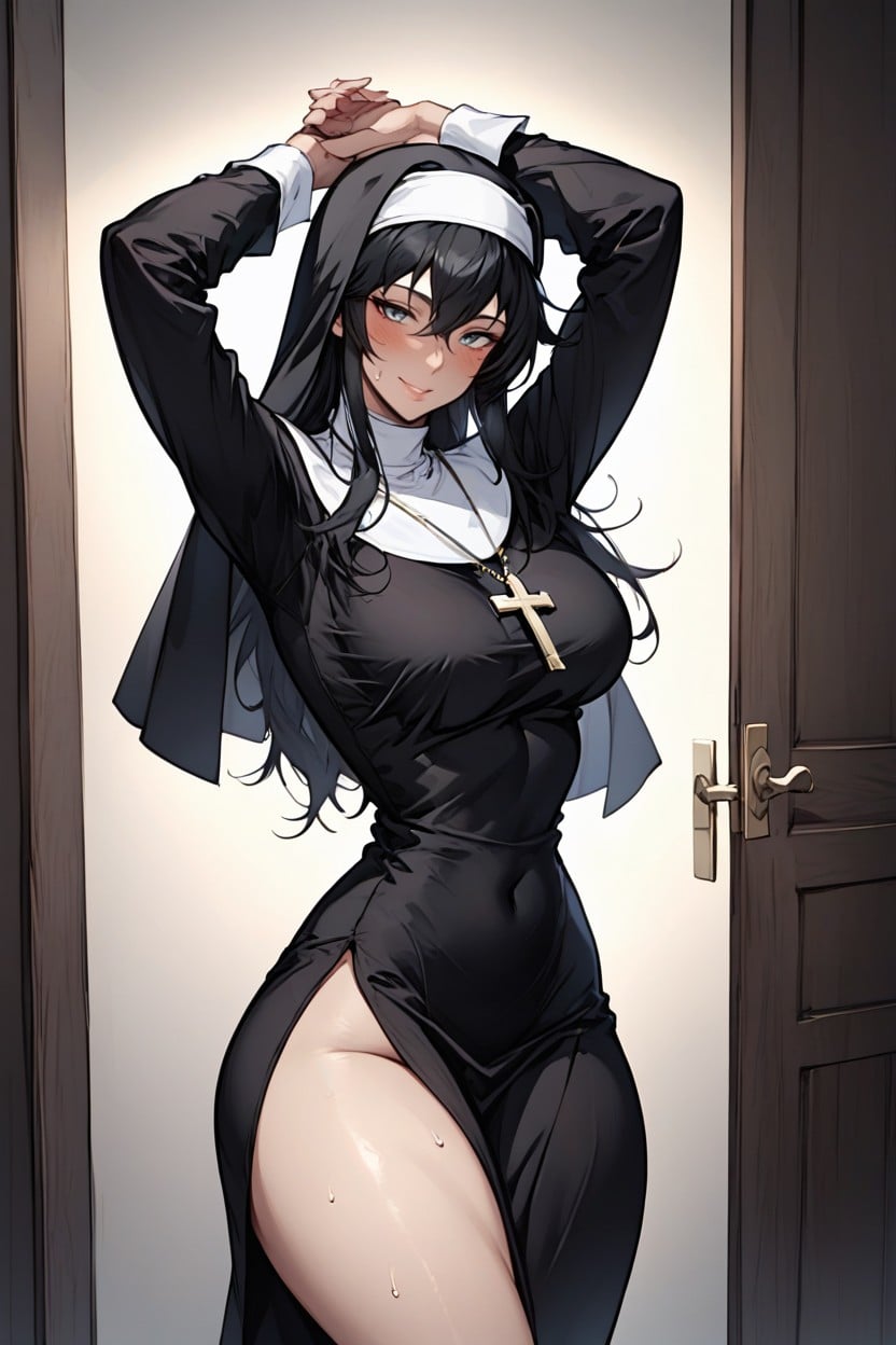 Nun Costume, Shy, Arms In Frame Porno IA Hentai