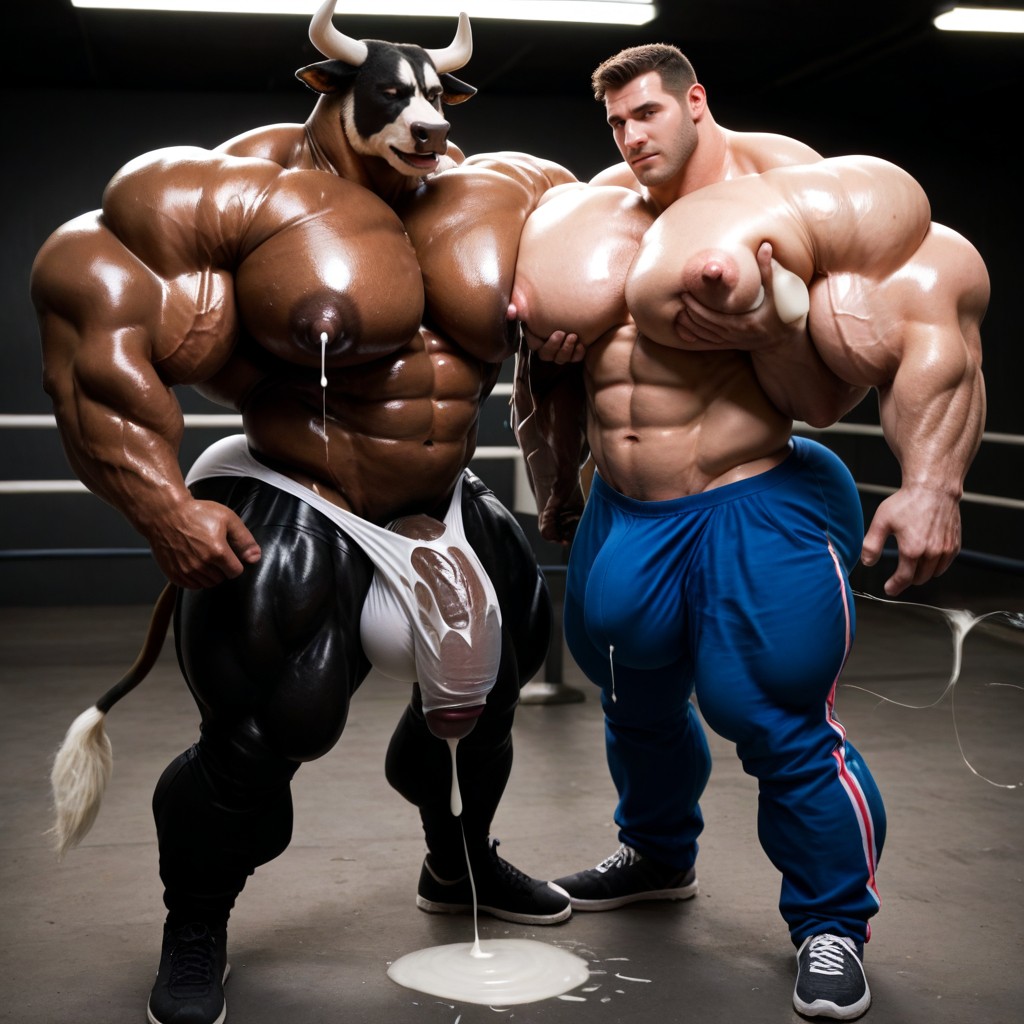 Cattle Furry Grabbing Husky Furry's Arms, Black Furhyper Breasts, Brown Skin ИИ гей порно