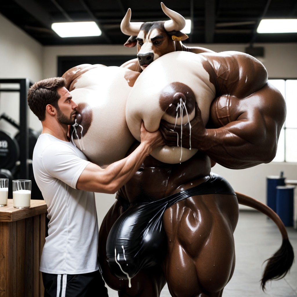 Gigantic, Big Bulge, Husky Furry Groping Cattle Furry's Breasts AI Gay Porn