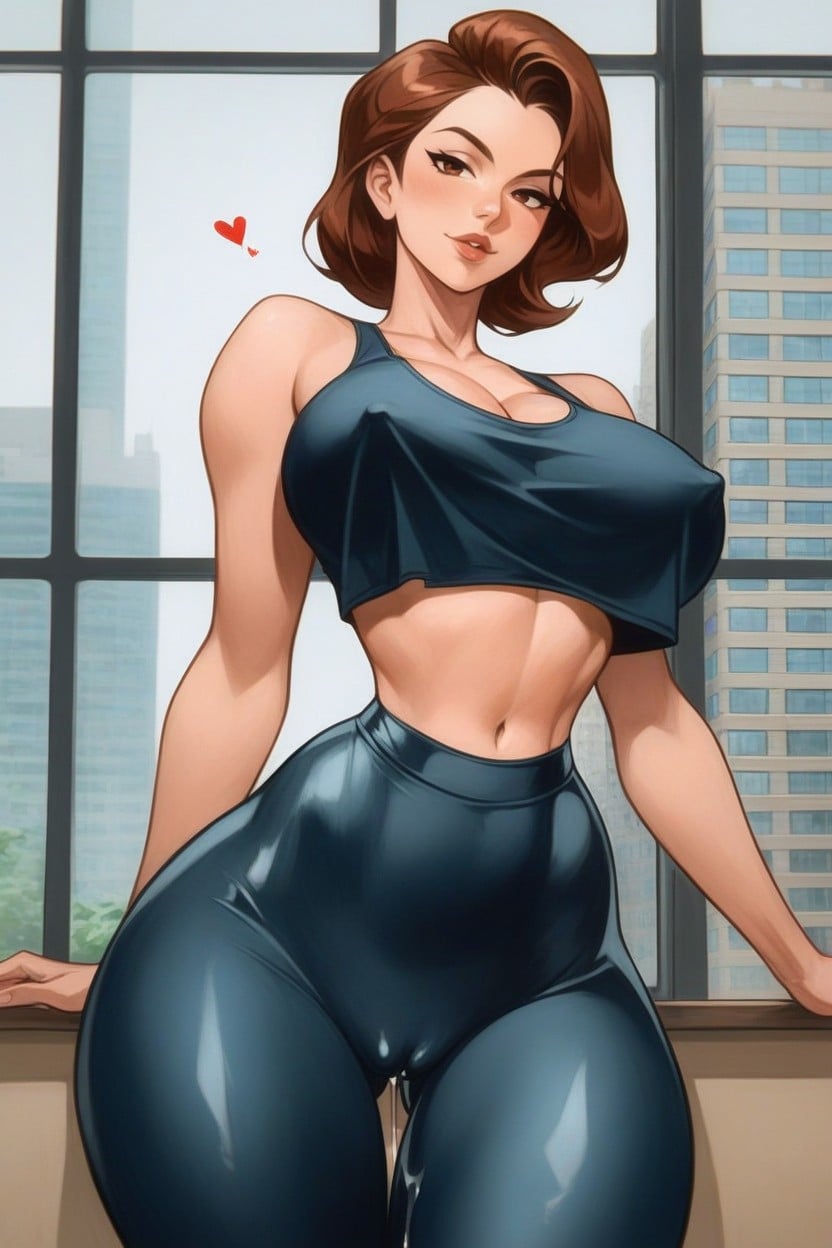 Buildings Visible Through Window, Bedroom, Standing Hentai AI Porn