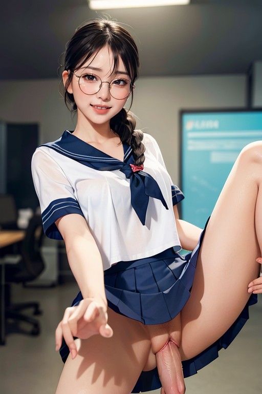Metal Eyeglasses, Sailor Collar, 18+ Porno IA Asiatique