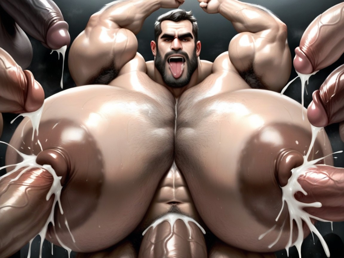 Primeiro Plano, Hiper Pénis Impossivelmente Longo, Bearded Pornografia gay com IA